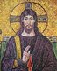 Italy / Byzantium: Jesus Christ represented dressed in Tyrian Imperial Purple robes. Detail of a 6th century mosaic in the basilica of St Vitale Church, Ravenna, Italy